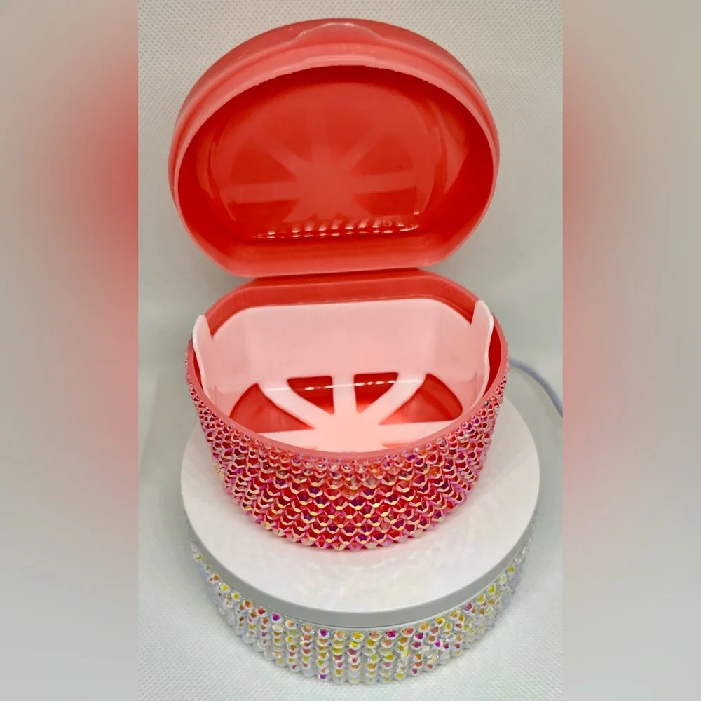 Handmade Bedazzled Rhinestone Denture Bath Storage Case